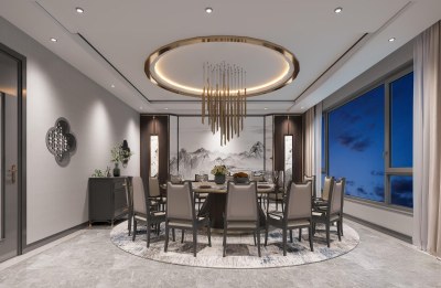 新中式餐厅包间3D模型下载